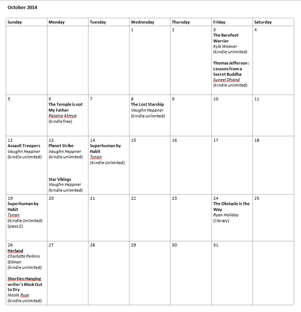 October 2014 Reading Log